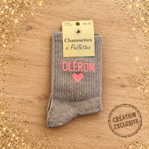 Chaussettes à paillettes OLERON Gris et Rose